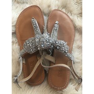 Beaded and rhinestone embellished sandals